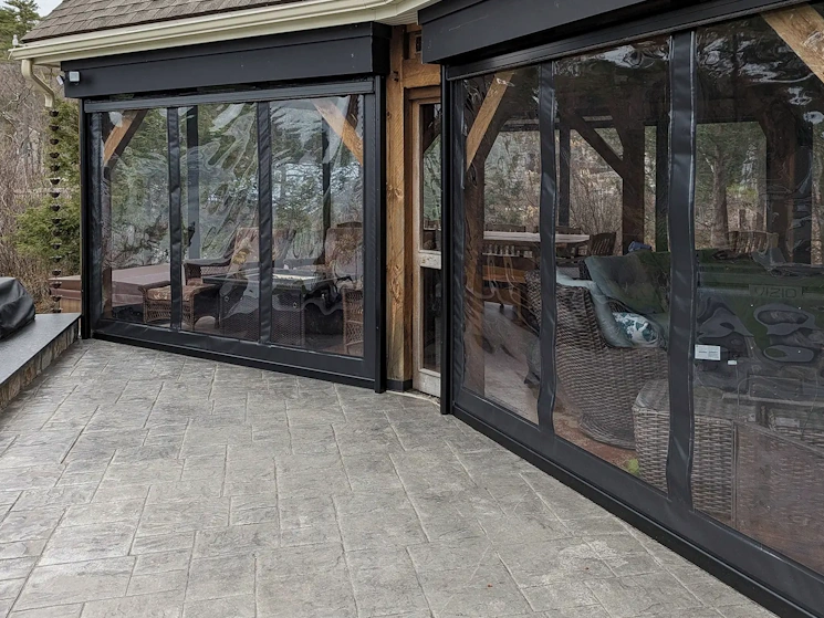 clear patio roll up screens electric power