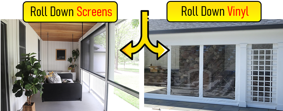 roll down powered bug screens and clear vinyl for patio